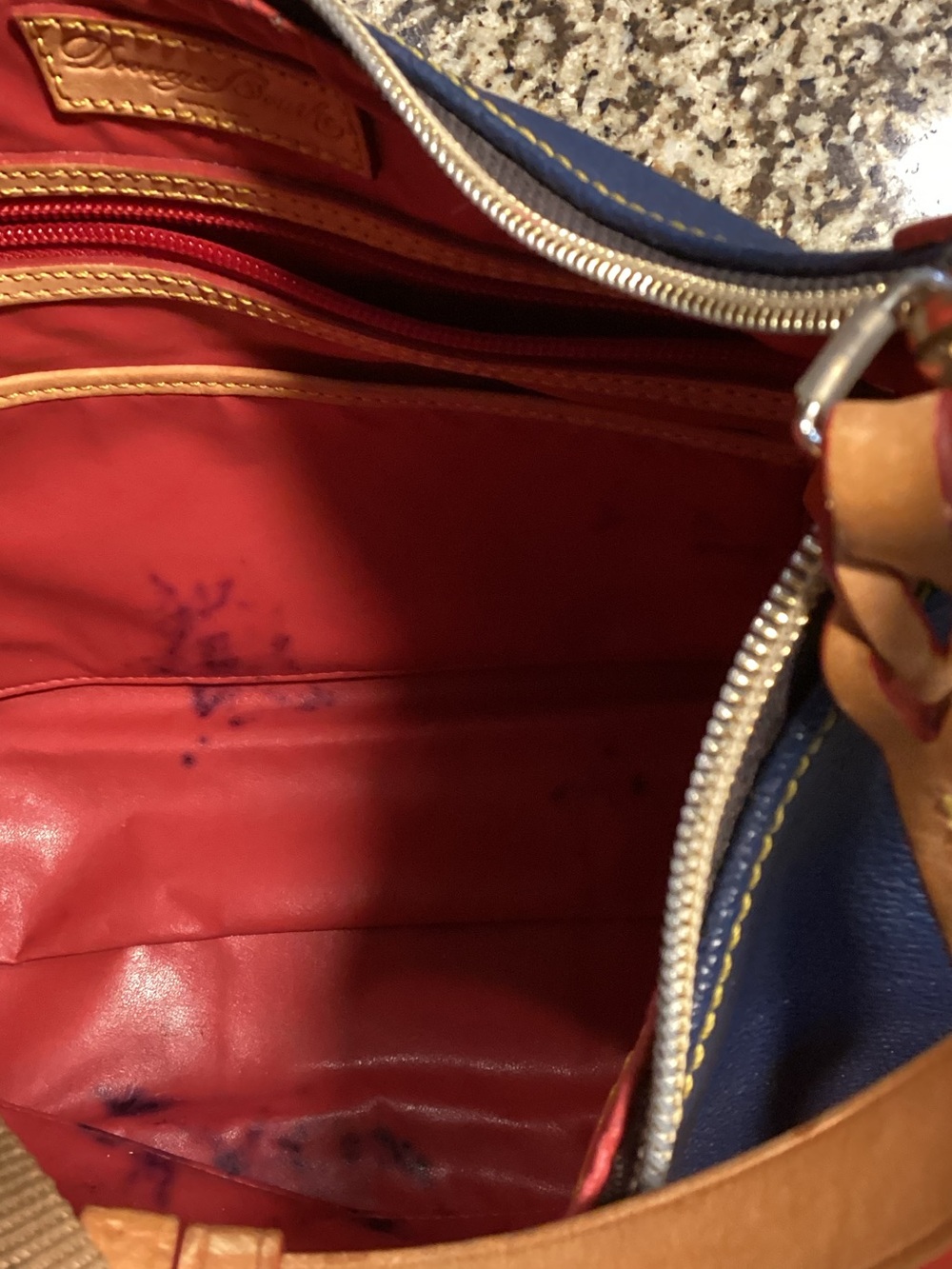 Dooney & Bourke Navy and Tan Leather Shoulder Hobo - Picture 5 of 8